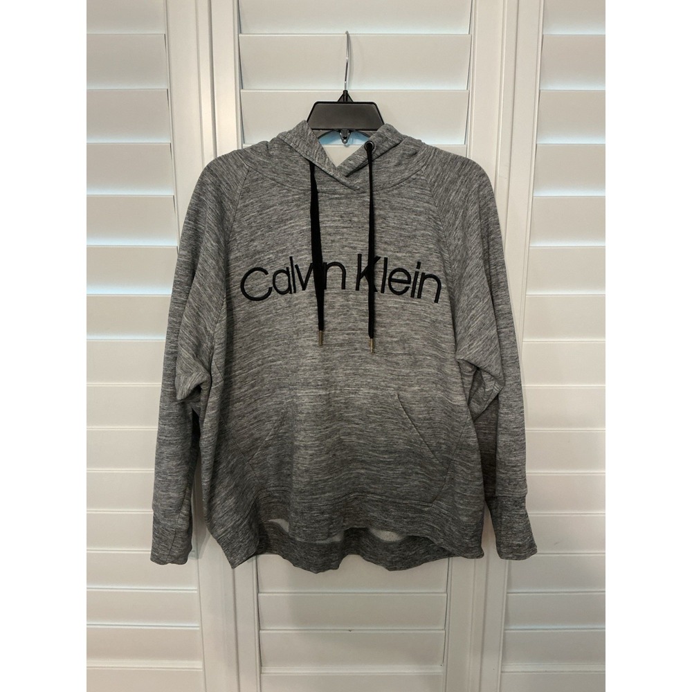 Calvin Klein Hoodie Womens Gray 2XL Gray Sweatshirt Fleece Long Sleeve